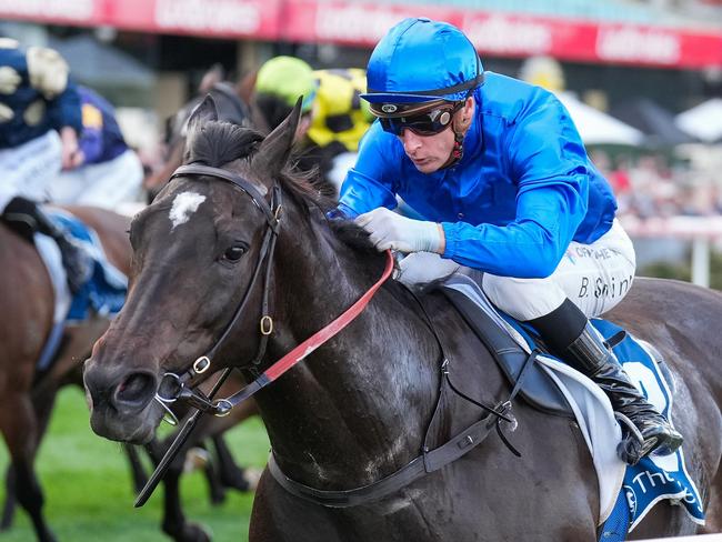 Pericles ridden by Blake Shinn wins the Rexel Electrical Supplies So You Think Stakes at Moonee Valley Racecourse on September 07, 2024 in Moonee Ponds, Australia. (Photo by Scott Barbour/Racing Photos via Getty Images)