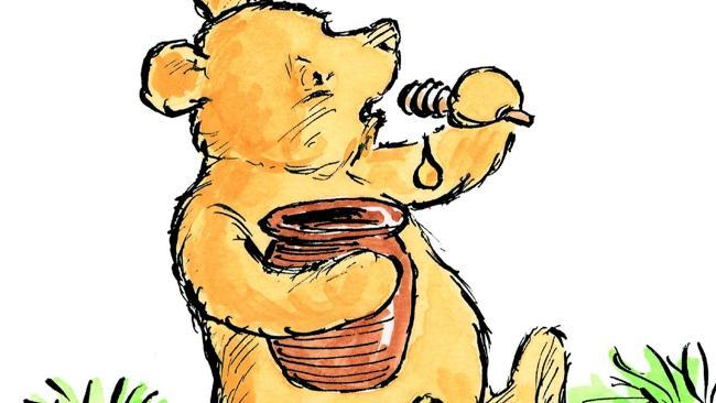  Winnie the pooh - return to hundred acre wood. Winnie eating honey from a pot. 