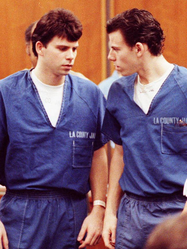 Lyle and Erik Menendez leave the courtroom in Santa Monica in 1990.