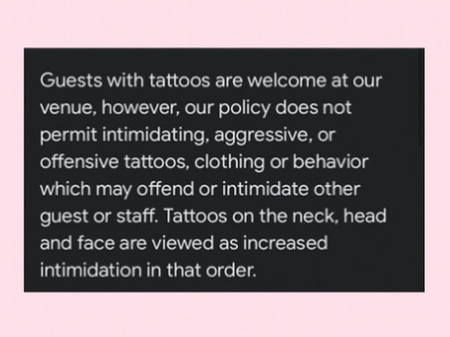 Burleigh Pavilion’s tattoo policy. Picture: Supplied