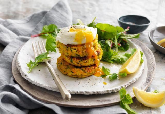 Healthy Green Vegie Fritters with Poached Eggs recipe