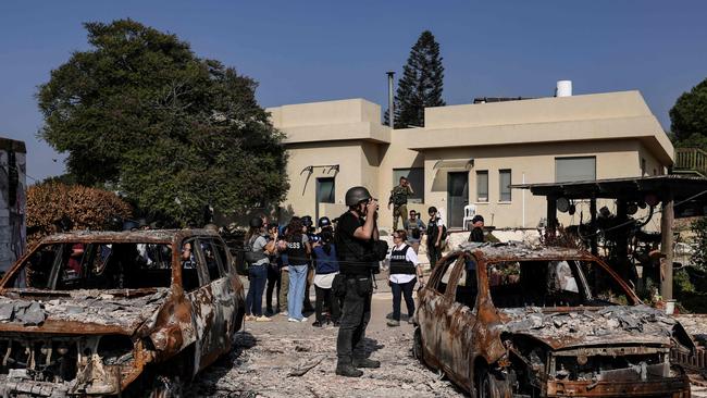 The devastated Moshav Netiv HaAsara in southern Israel near the border with the Gaza Strip. Picture: AFP