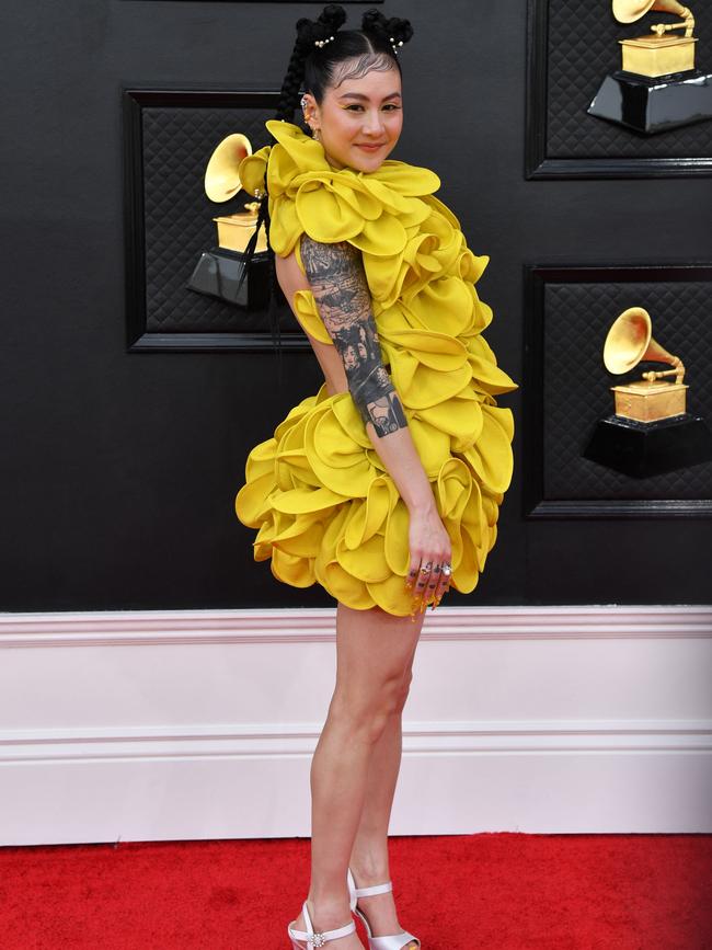 Michelle Zauner of US-Korean pop band Japanese Breakfast arrives at the MGM Grand Garden Arena.