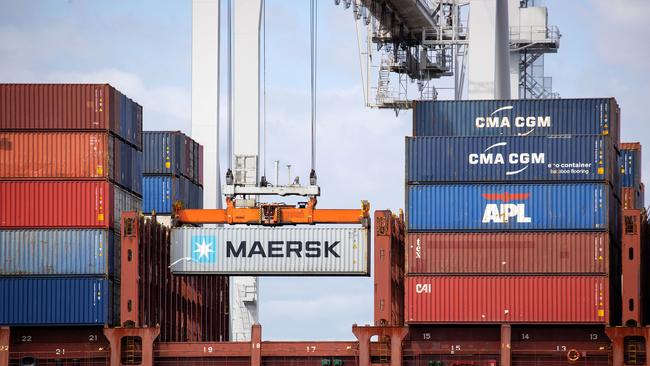 Container being loaded at Australia’s largest container and general cargo port, the Port of Melbourne. Picture: Mark Stewart