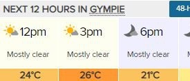 Gympie's temperature forecast for Thursday, September 3. Courtesy of Weatherzone.