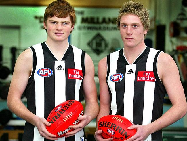 Cousins Heath and Brayden Shaw after being drafted by Collingwood in 2003.