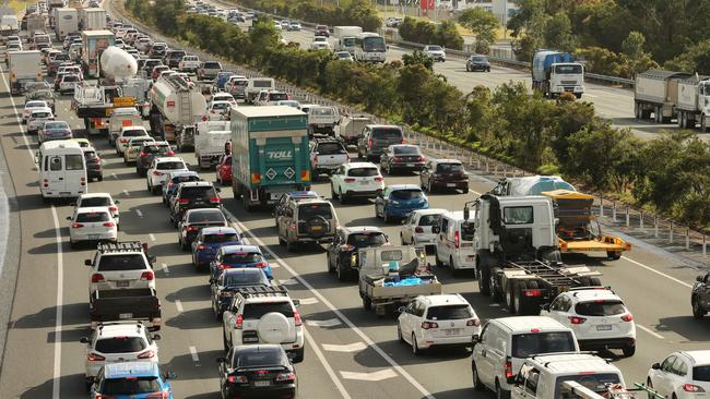 Traffic Gridlock M1 as seen from Smith st Overpass. Picture Mike Batterham