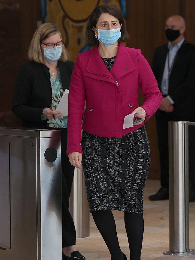 Gladys Berejiklian arrives for her Covid-19 update in Sydney. Picture: NCA NewsWire / Dylan Coker