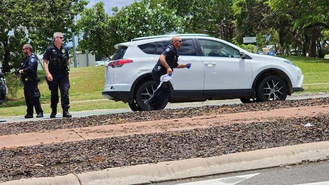 Police officers respond to stolen vehicle getting immobilised in Kirwan. Picture: Naomi Jamieson.