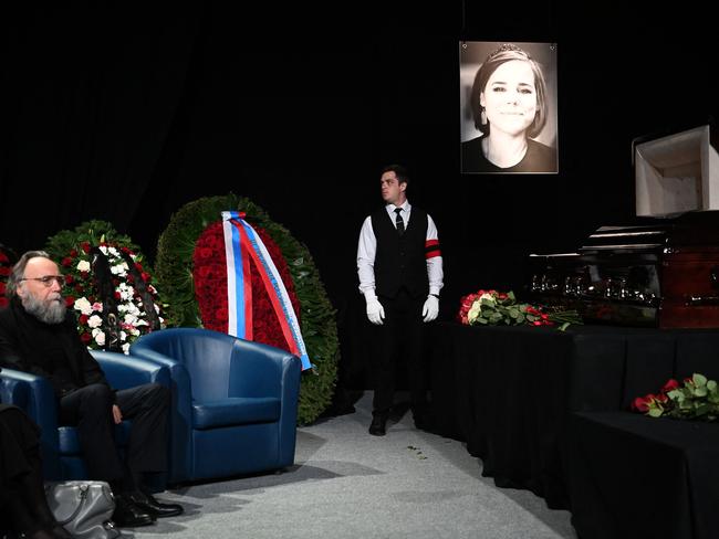 Alexander Dugin attends a farewell for daughter Daria Dugina. Picture: AFP