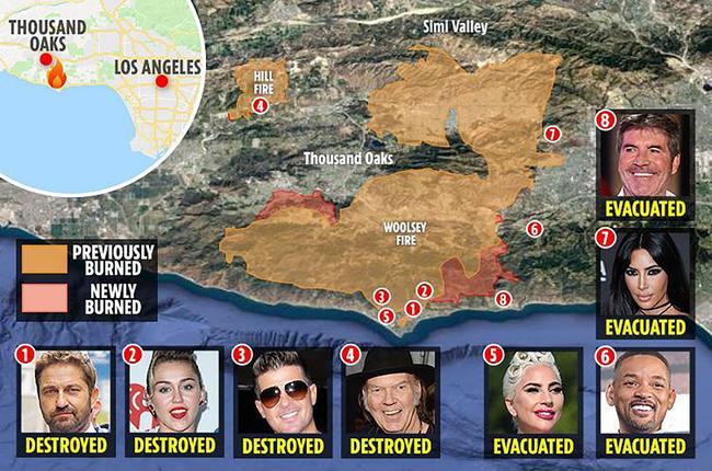 Celebrities who have lost their homes so far include Gerard Butler, Miley Cyrus, Robin Thicke and Neil Young. Picture: The Sun