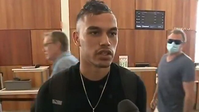 Stack speaks with media at the airport. Picture: 10 News First Adelaide