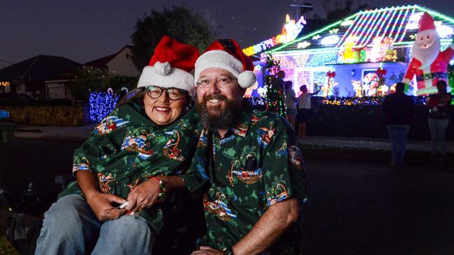 Naomi and Paul Clarke with their Christmas lights display at 69 Golding Street, Beverley. Photo: Brenton Edwards