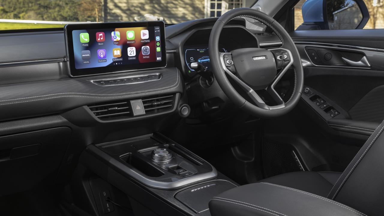 Inside the Haval Jolion Hybrid (pictured) and H6 Hybrid are near identical, apart from a larger digital driver’s screen in the H6.