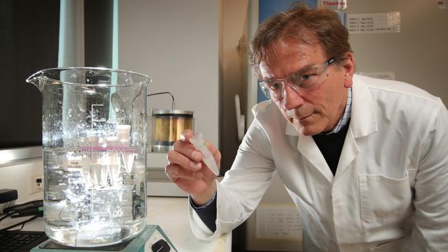 Professor Colin Pouton from Monash University's Institute of Pharmaceutical Sciences, with live Vaccine culture that they will use to test on the Covid-19 virus. Stuart McEvoy/The Australian.