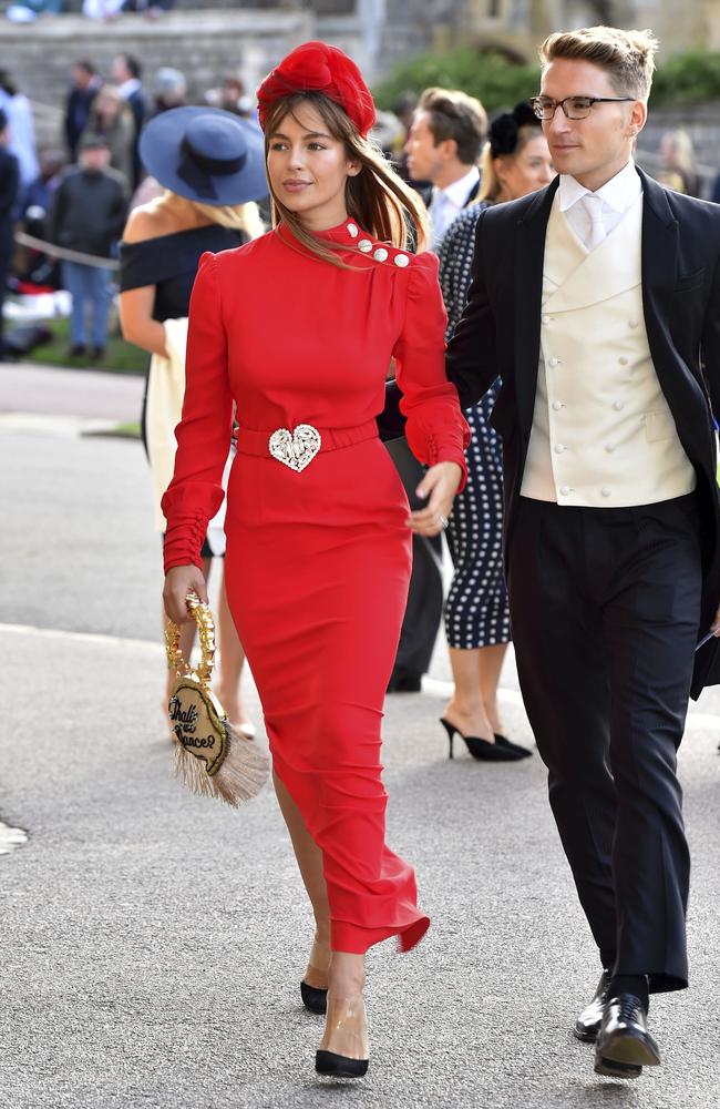 Emma Louise Connolly and Oliver Proudlock arrive for the wedding of Princess Eugenie of York and Jack Brooksbank at St George’s Chapel, Windsor Castle, near London, England, Friday Oct. 12, 2018. (Matt Crossick, Pool via AP)