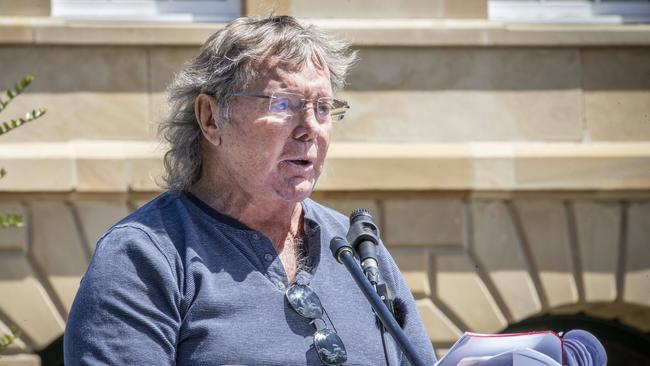 Sydney based barrister Peter Lavac speaks at the Sue Neill- Fraser Support Rally at Parliament lawns, Hobart. Picture: Chris Kidd