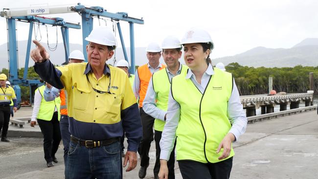 Premier Annastacia Palaszczuk announced $28 million in funding to build two new finger wharves in the Cairns marine precinct, and $2 million for a business case into further expanding the city's capacity as a large vessel maintenance hub. PICTURE: STEWART McLEAN