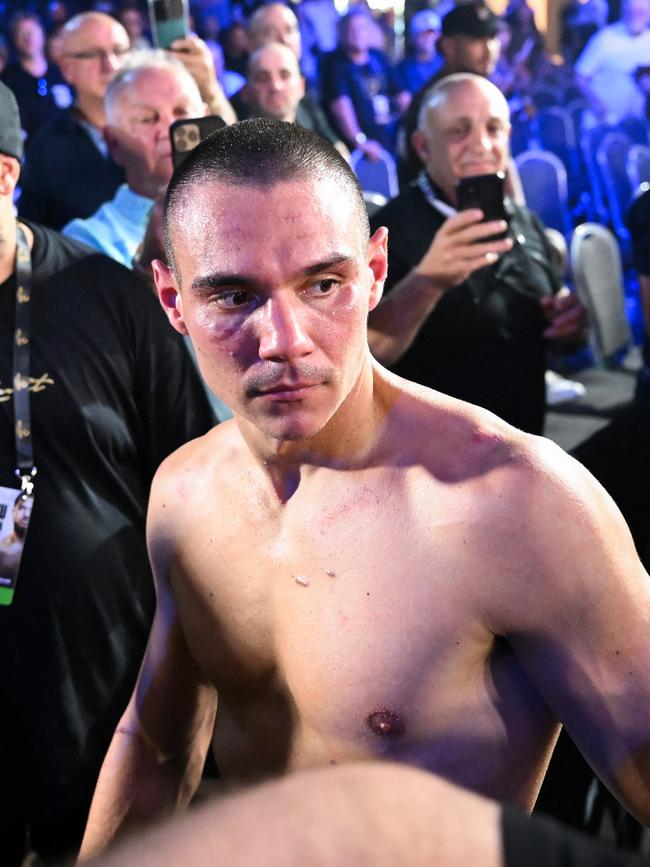 Tim Tszyu walks through the crowd after his win against Brian Mendoza.