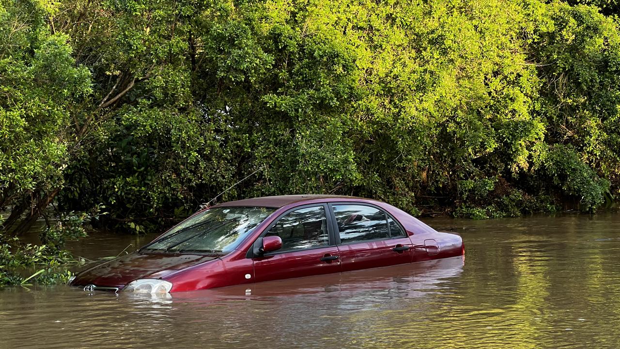 One of the cars parked nearest Petrie Creek in the carpark near Nambour Plaza. Photo: Mark Furler