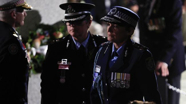 NSW Police Commissioner Webb (right) at the Martin Place Anzac Day dawn service. Picture: Mark Evans/Getty Images