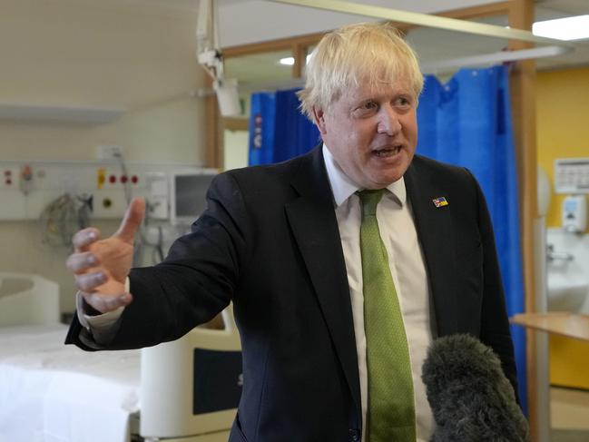 EPSOM, ENGLAND - AUGUST 26: Britain's Prime Minister Boris Johnson speaks to the media during a visit to South West London Orthopaedic Centre on August 26, 2022 in Epsom, Surrey, England. The Prime Minister's visit is to see how centre's work is contributing to busting the Covid backlogs by offering patients quicker access to treatment. (Photo by Kirsty Wigglesworth - WPA pool/Getty Images)