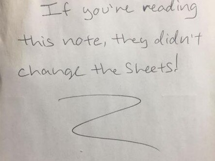 Cheeky note exposes hotel’s laziness
