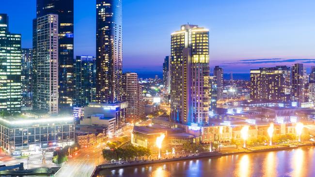 A view of Southbank and Crown casino’s Gas Brigades fire display on Melbourne’s Yarra River. Picture: iStock