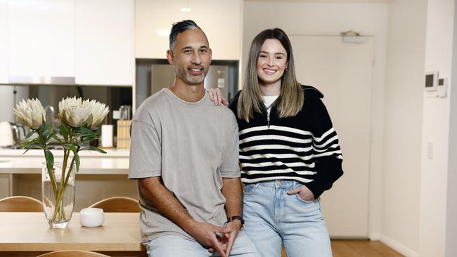 First-home buyers Byron Michalandos and Hannah Fester said they came up against a lot of buyers getting help from parents. Picture: Richard Dobson