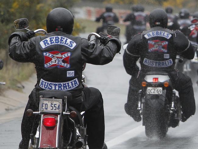 Police block Federal highway which is the main road into Canberra, as around 500 Rebels Bikies ride from Sydney to Canberra as apart of their National Run.