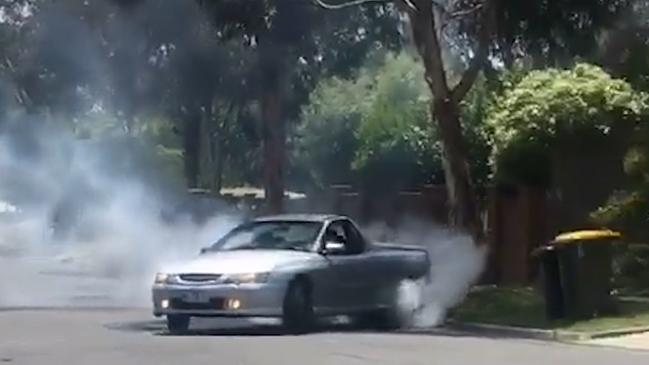 A hoon does burnouts dangerously close to Frankston homes.