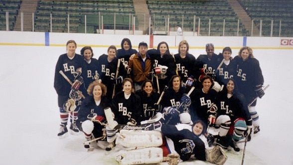 Harden playing ice hockey for the Harvard Business School Blades in the late 1990s.