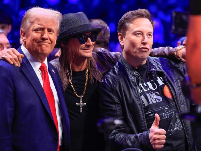 In happier times, Donald Trump, musician Kid Rock and Elon Musk attended the UFC at Madison Square Garden in New York. Picture: AFP