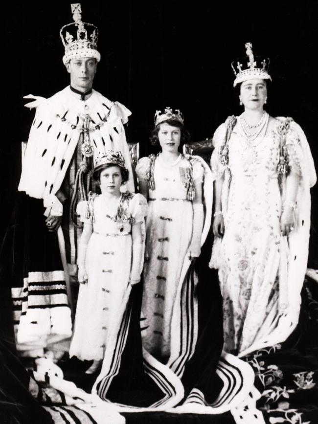 Queen Elizabeth poses with her husband King George VI, and their two daughters, Princess Elizabeth, centre, and Princess Margaret, following the King's coronation.