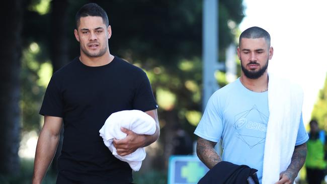 NSW Blues players Jarryd Hayne and Nathan Peats outside the team hotel. Picture: Phil Hillyard