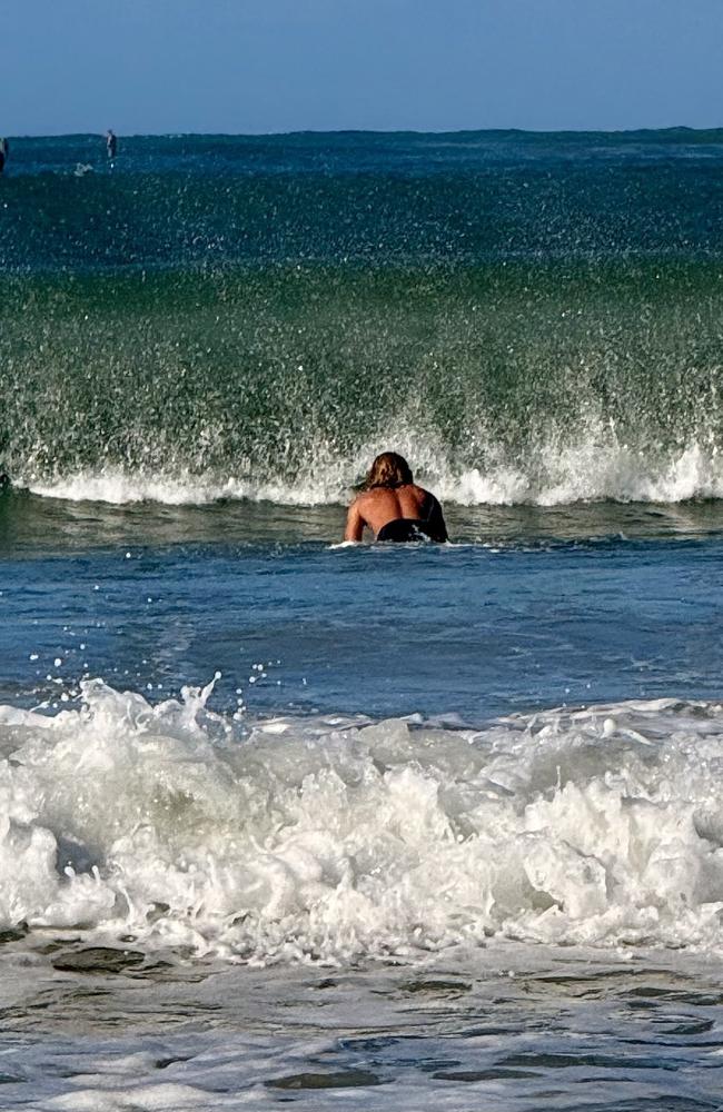 Board riders were being crunched in the big swell at Mooloolaba late Thursday afternoon as Tropical Cyclone Alfred hovered off the Qld coastline. Photo: Mark Furler