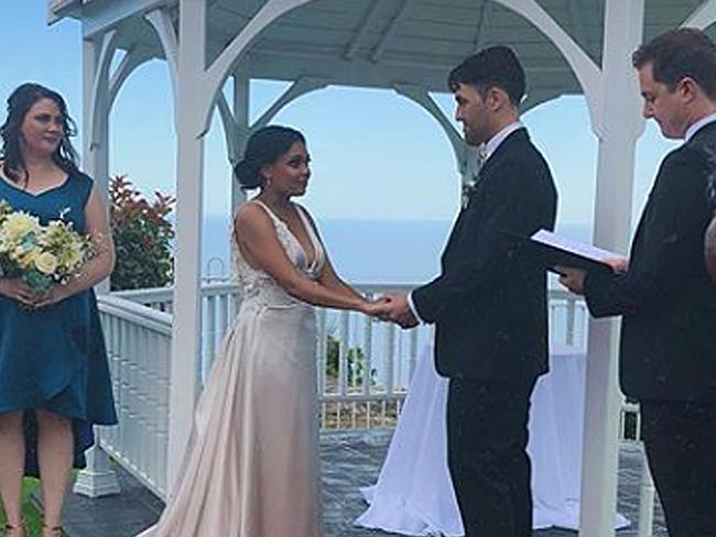 Miranda Tapsell and James Colley during their wedding ceremony. Picture: kirstenk93/Instagram