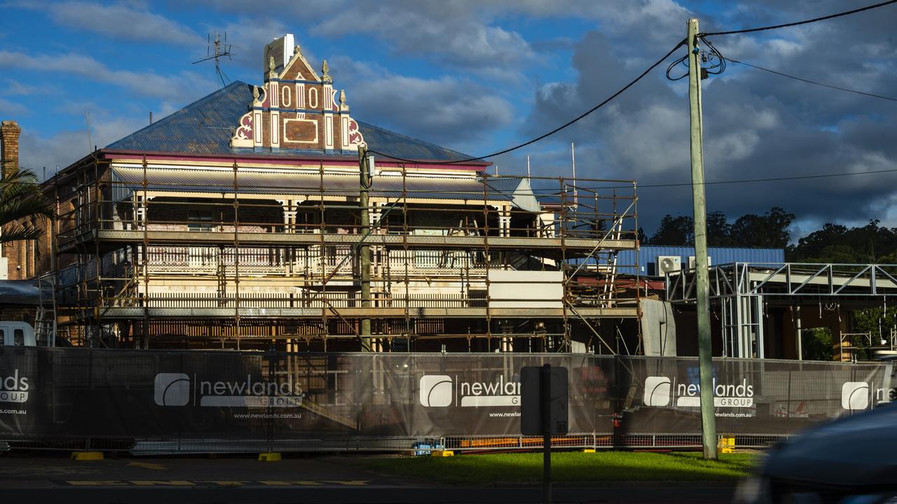 The Blue Mountain Hotel under renovation on New England Highway, Harlaxton, Thursday, May 26, 2022. Picture: Kevin Farmer