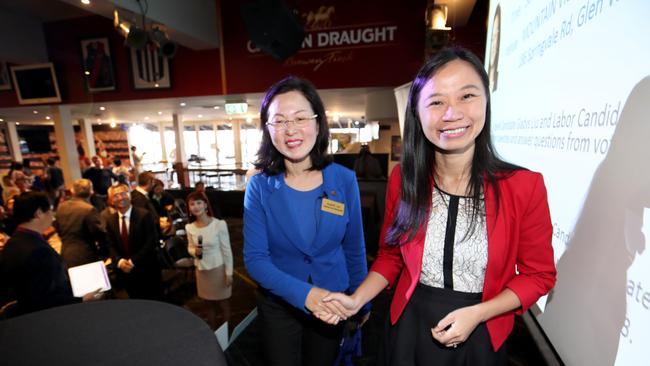 Chisholm Liberal candidate Gladys Liu and Labor candidate Jennifer Yang delivered speeches and answer questions from Chinese voters at a function in Glen Waverley.