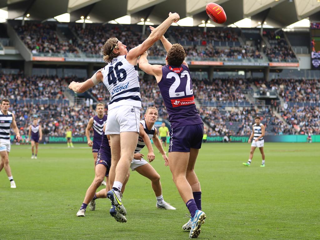 Fremantle now sits third on the AFL ladder after a tough win on the road against Geelong. Picture: Robert Cianflone/Getty Images