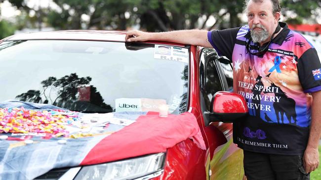 A vigil was held on Torquay Beach for slain Hervey Bay Uber driver Scott Cabrie. Scott's good mate Paul Reece. Picture: Patrick Woods.