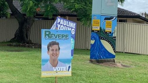 The signage up in Division 12 campaign on the Gold Coast for the council poll. Photo: Supplied.