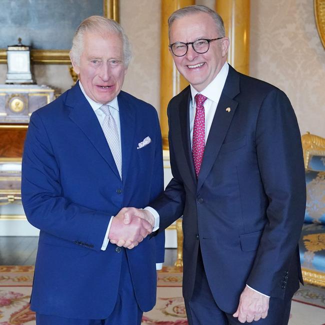 King Charles and Anthony Albanese at Buckingham Palace on Wednesday (AEST). Picture: Getty Images