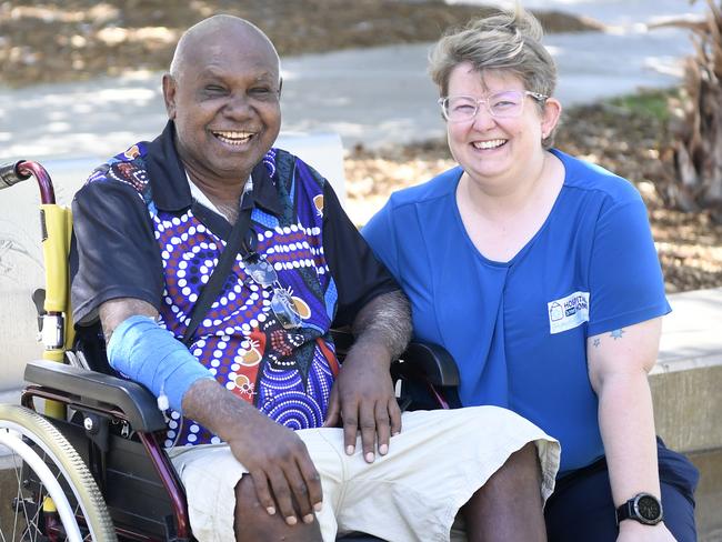 Hospital in the Home patient Phillip Obah and Hospital in the Home nurse Becky Croxford.