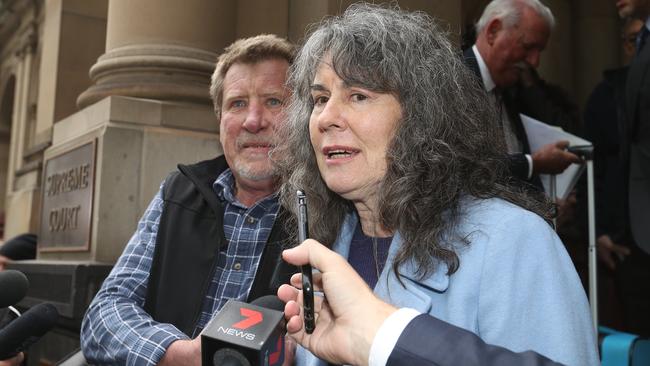 Chrissie Foster, right, leaves the Supreme Court of Victoria. Picture: Getty Images