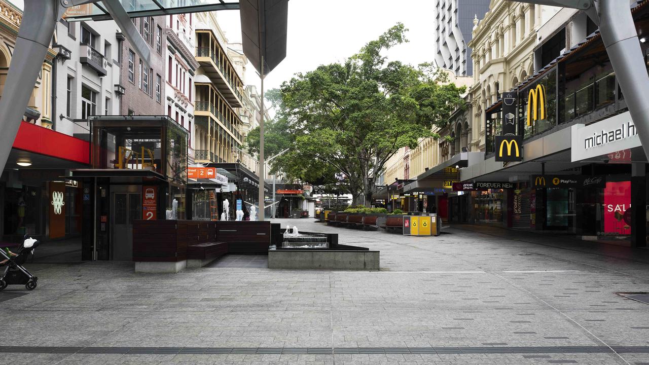 Empty Streets of Brisbane’s Queen Street Mall. Picture: Attila Csaszar.