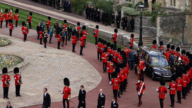 Members of the Royal Family join the procession following the coffin of Queen Elizabeth II inside Windsor Castle on September 19, in Windsor, England. Picture: Adrian Dennis - WPA Pool/Getty Images.