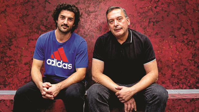 Actor Danny Ball and author Christos Tsiolkas at rehearsals in Melbourne for Loaded. Picture: Tamarah Scott