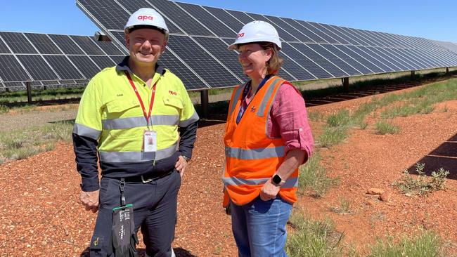 APA's Sam Floriani with Mount Isa City Council Mayor Peta MacRae at APA's Dugald River Solar Farm