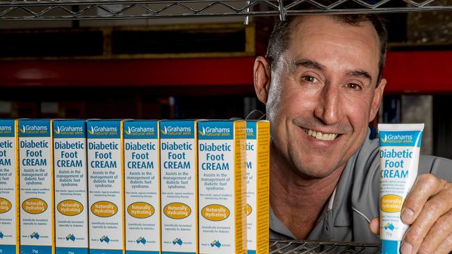 Geoff Graham, of Gold Coast-based skin care company Grahams Natural Alternatives, has developed a skin care cream specifically for people who suffer from diabetes. Picture: Jerad Williams